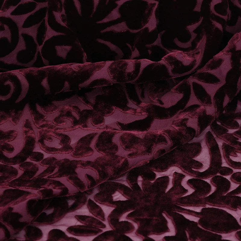 Silk Fabric Etched-out Velvet Silk Fabric Jacquard Real Velvet Hollow Clothing Dress Cheongsam Fabric/0.5M