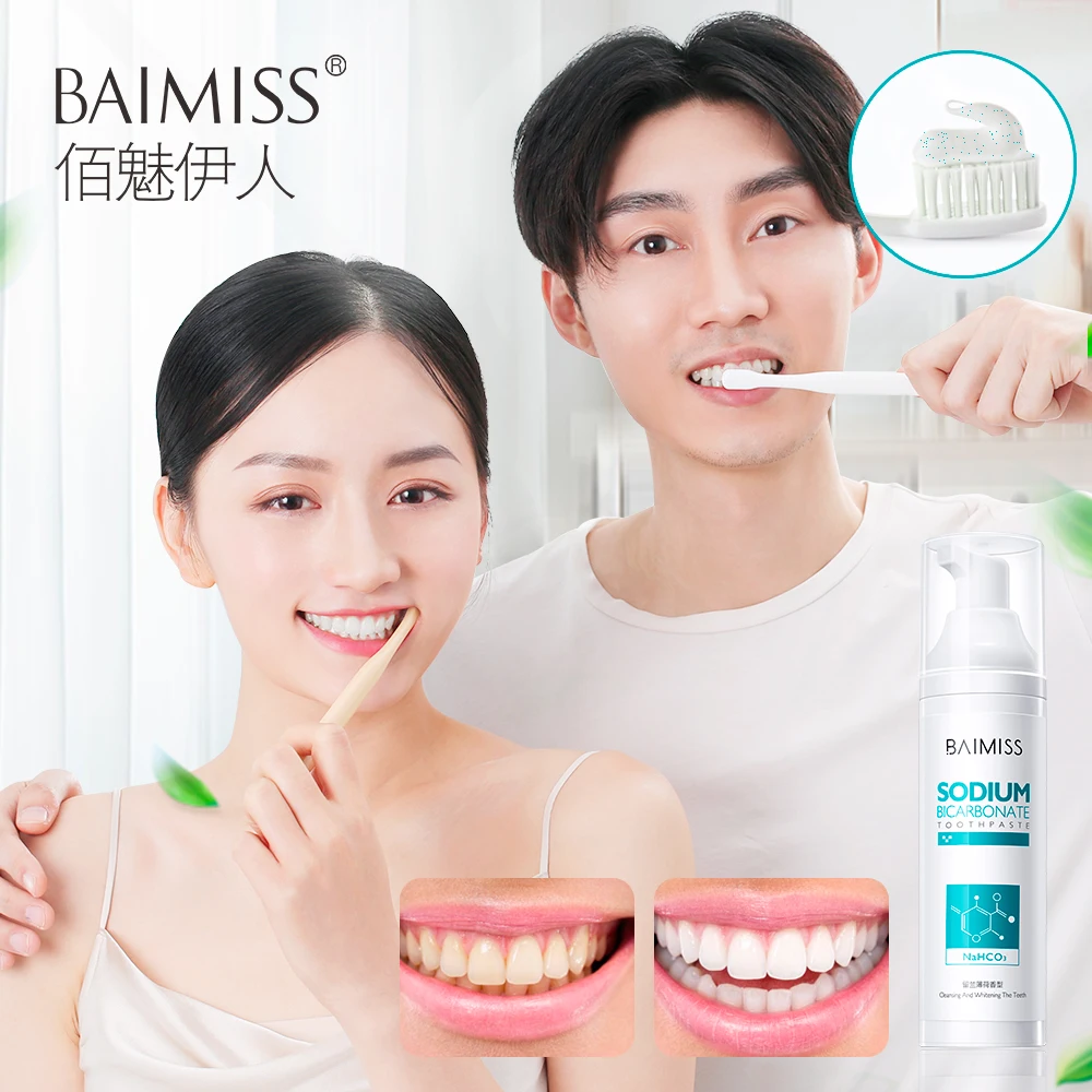 BAIMISS Teeth Whitening Toothpaste Oral Hygiene White Cream Remove Stains Sodium Bicarbonate Dental Tools Tooth Paste 100g