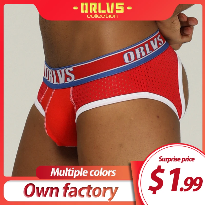 ORLVS Brand sexy gay jockstrap open backless thong men g-string cueca tanga breathable sissy panties ropa interior hombre gay