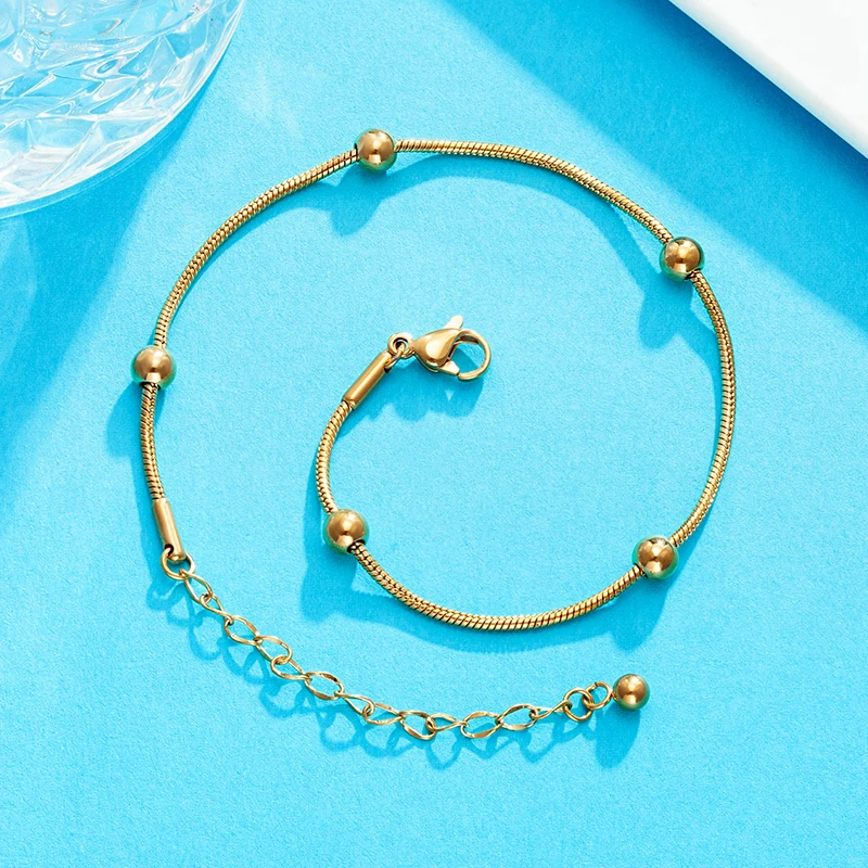 New Geometry Transfer Bead Anklet Women's Trendy Snake Bone Chain Leisure Versatile Travel Extended Feet Chain For Student Gifts