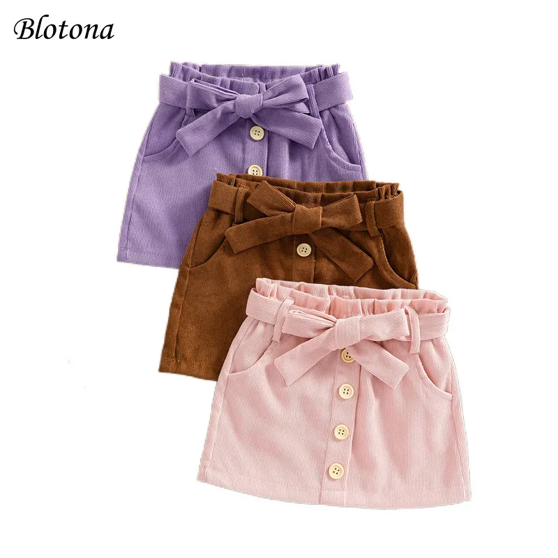 Blotona Newborn Baby Girls Fashion Mini A-line Skirt Children Stylish Solid Color Corduroy Skirt for Party Daily Wear 1-6Years