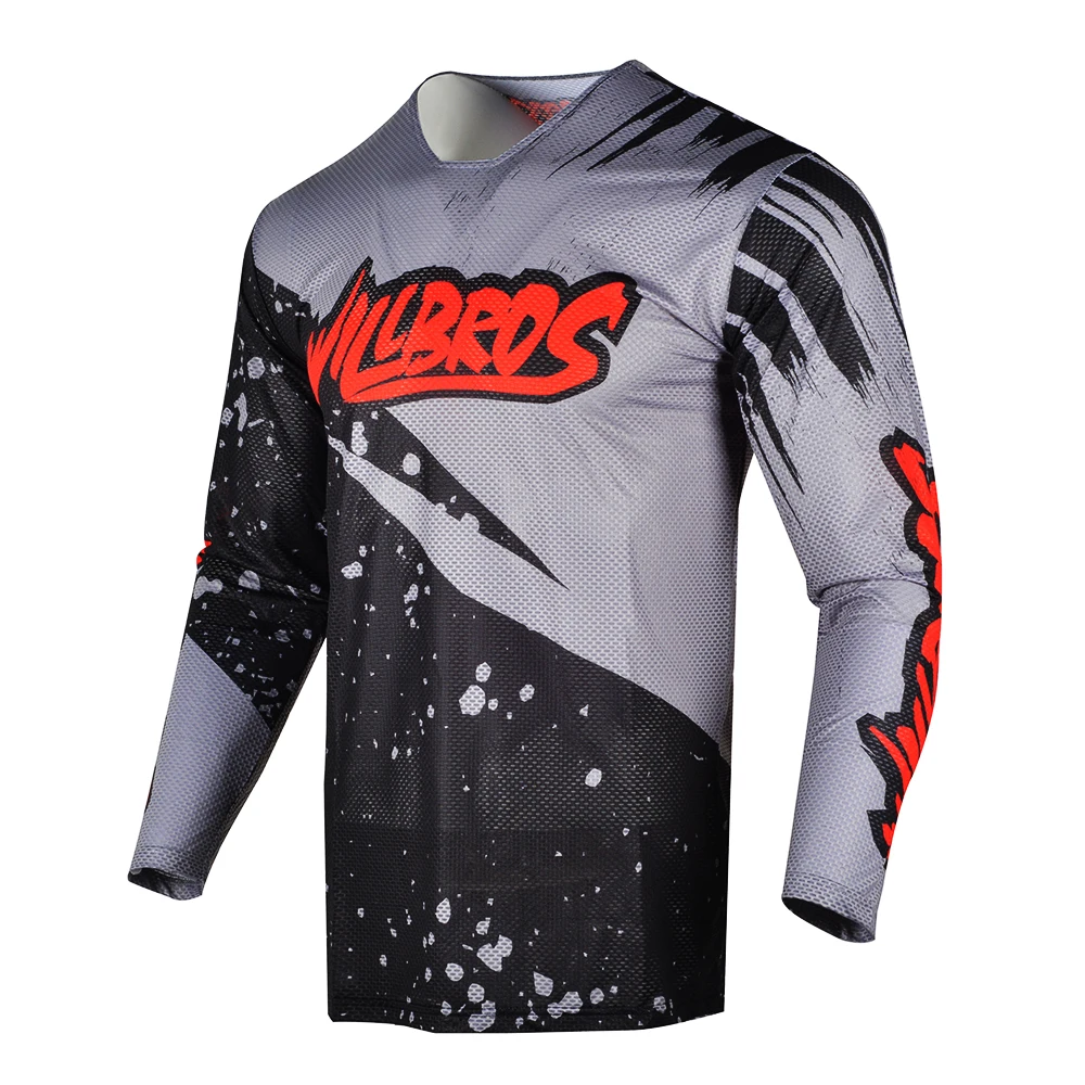 

Motocross Jersey MX DH Bike Long Sleeve Mountain Bicycle Enduro Offroad T-shirt Willbros Cycling Motorcycle Grey Clothes For Men