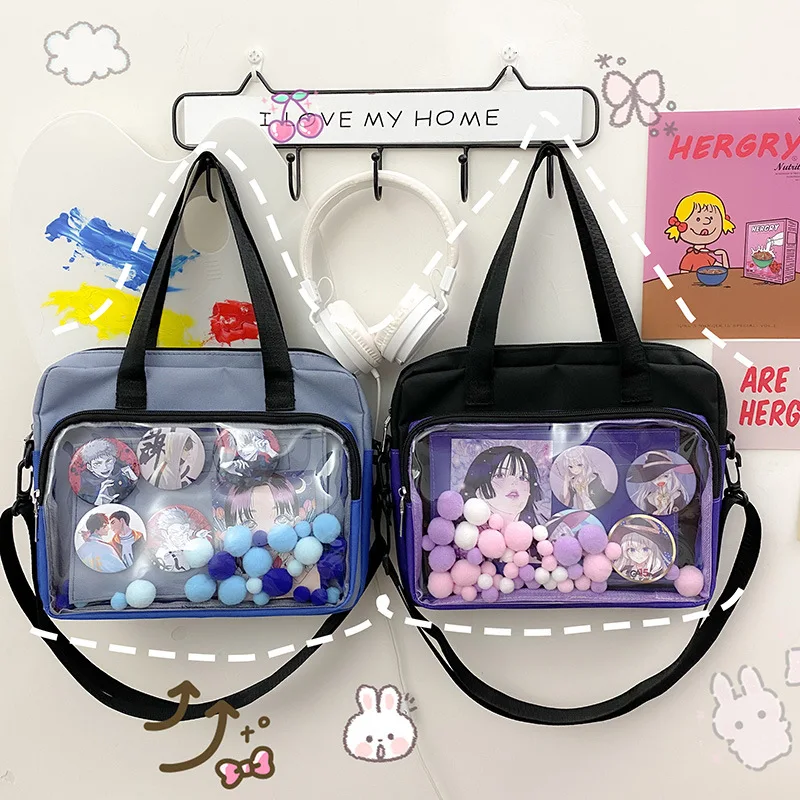 Bolso de mano japonés para niñas, bolsa de nailon transparente, cruzado, uniforme Itabag, JK