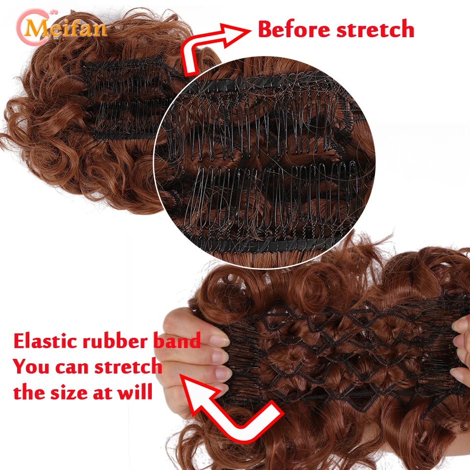 MEIFAN Synthetic Bride Messy Big Hair Bun Curly Chignon with Comb Clips in Hair Tail Cover Ponytail Extension Natural Fake Hair