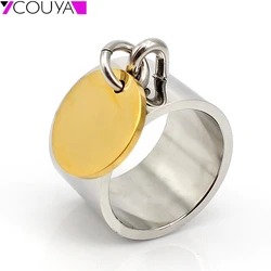 COUYA Women's Rings US Size 6-11 Stainless Steel Silver Color Punk Width Rings With oval-shaped Button Fashion Party Jewelry