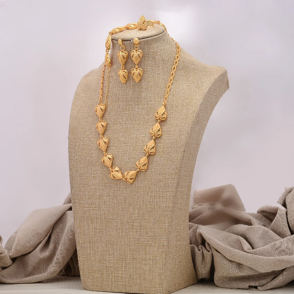 

African jewelry set nigerian wedding For Women Heart Bridal African Gold Color Jewelry Set Dubai Necklace Earrings Bride Gift