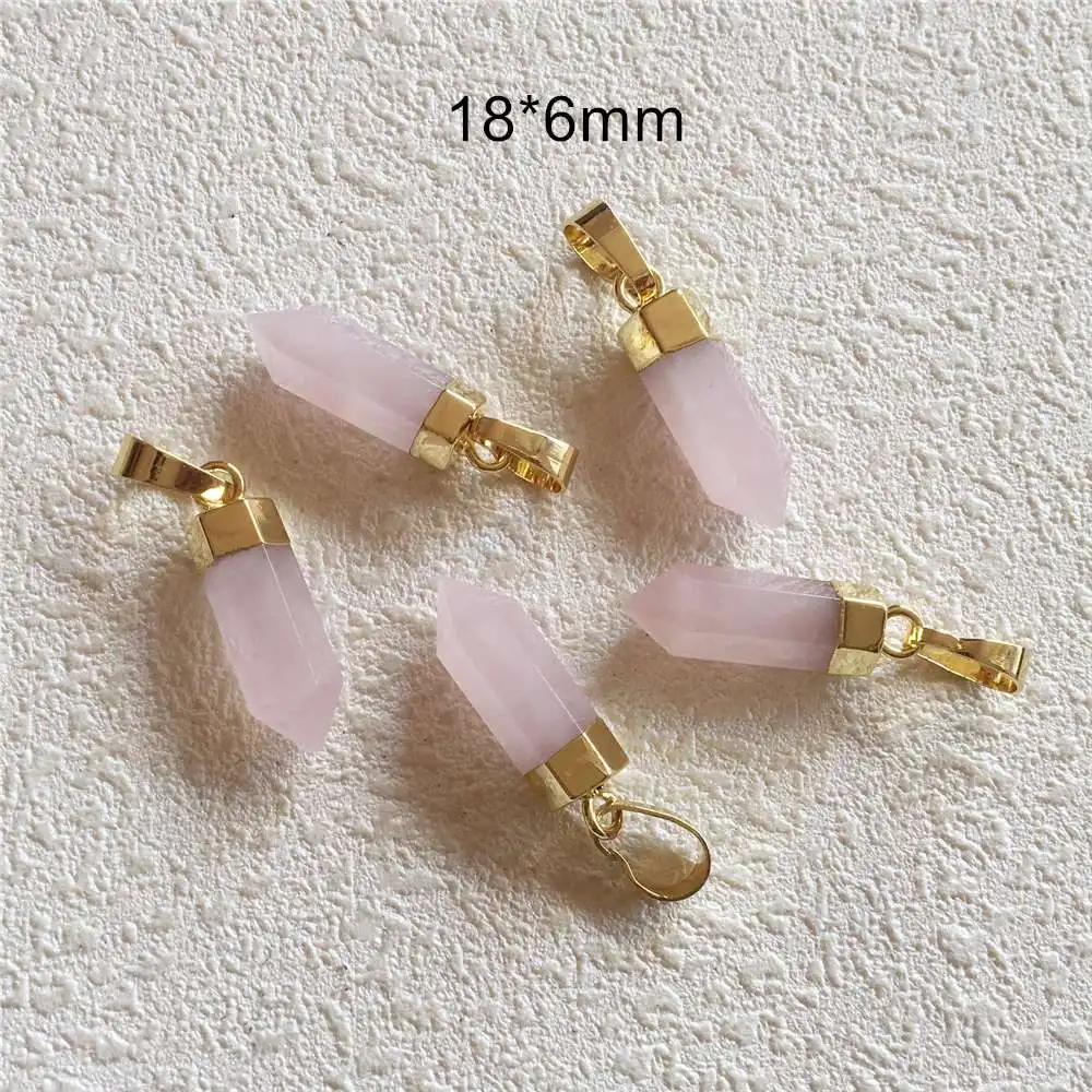 

FUWO Wholesale Rose Quartzs Point Pendant Golden Plated Spike Shape Raw Crystal Accessories For Jewelry Making 5Pcs/Lot PD119