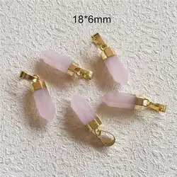 FUWO Wholesale Rose Quartzs Point Pendant Golden Plated Spike Shape Raw Crystal Accessories For Jewelry Making 5Pcs/Lot PD119