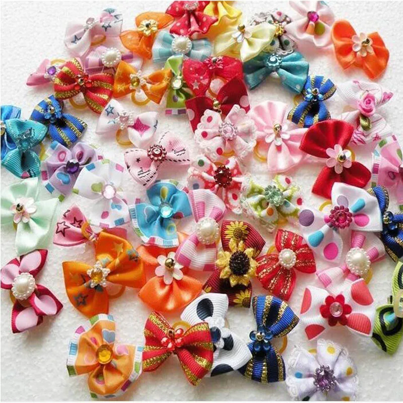 20/50/100pcs /Set Dog Hair Flower Pet Dog Hair Bows Pet Hair Accessories Dog Hair Elastic Bands Cat Decoration Bows