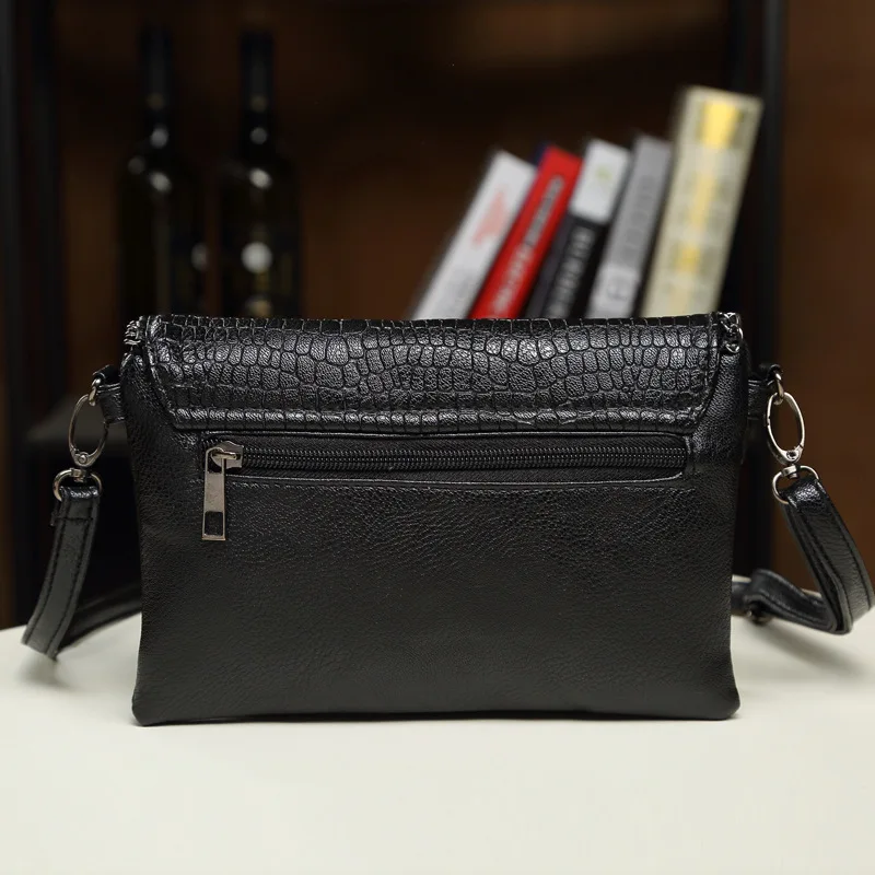 Casual Crossbody Bag Female Shoulder Messenger Bags Black PU Leather 2023 Trend Women Stone Print Chain Envelope Clutch Purses