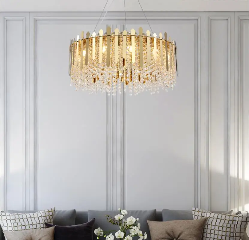 

New crystal chandelier modern round living room crystal lamp gold Nordic simple creative restaurant luxury LED chandelier