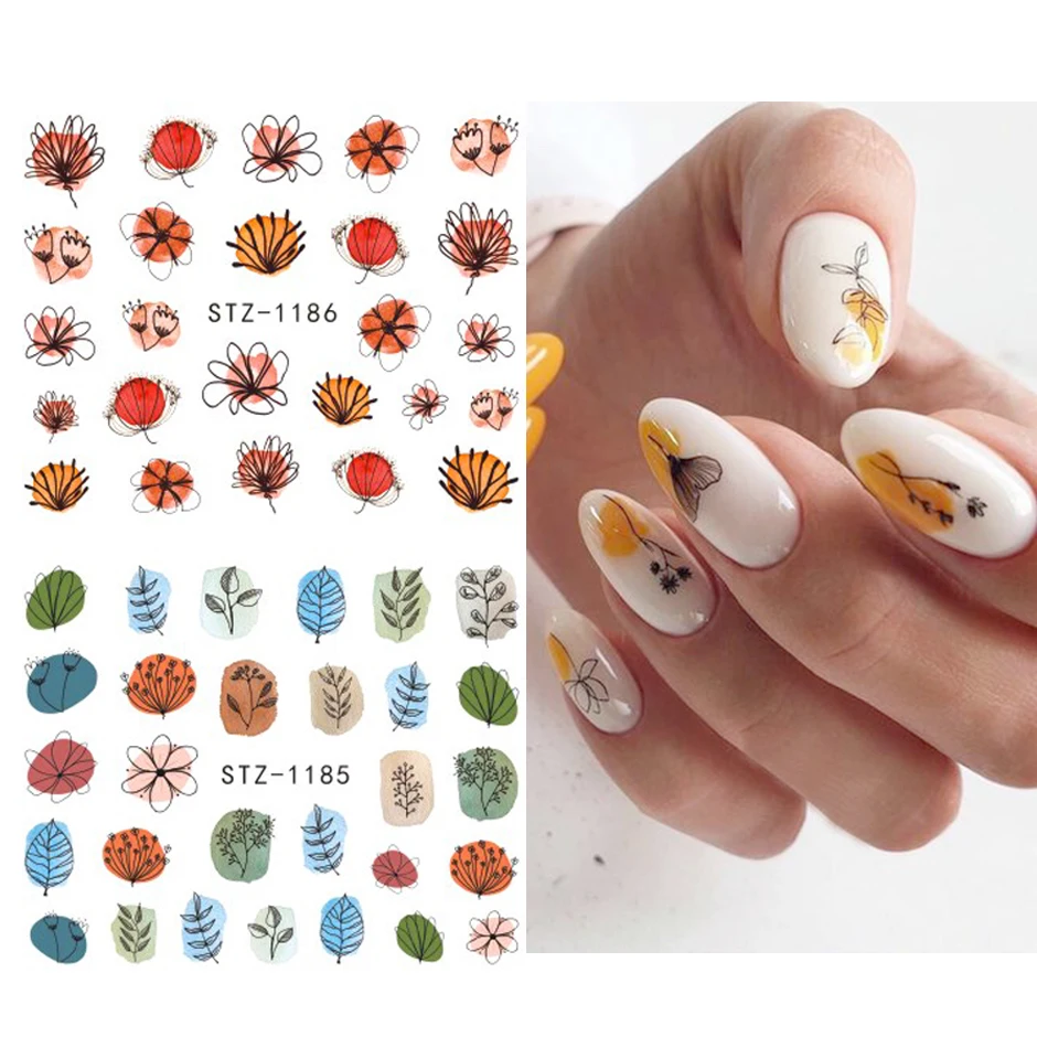 Autocollants pour ongles d'été, 4 pièces, feuille de tatouage, dégradé de fleur, conception Simple des ongles, diapositives à eau, décoration de manucure pour femmes, NTI01-19