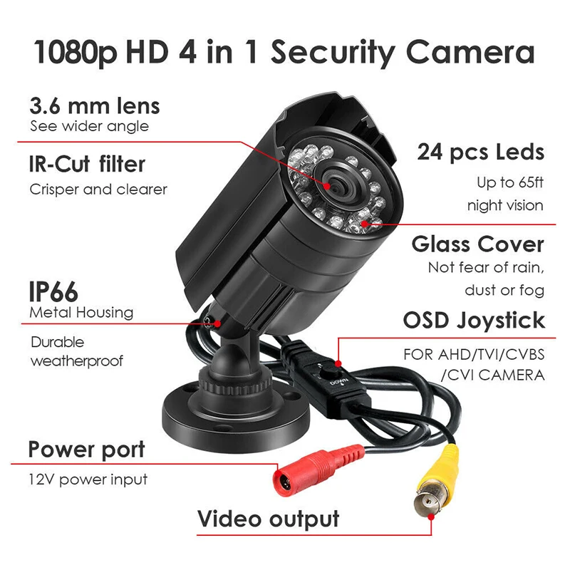 屋外監視カメラIPTVHD 4 in 1,暗視,防水,24ライト,ワイドビーム,1080p