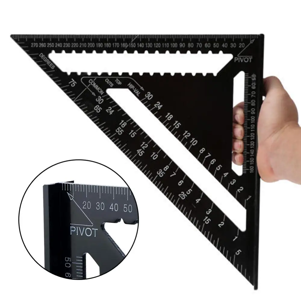 7/12inch Aluminum Alloy Triangle Angle Ruler Squares for Woodworking Speed Square Angle Protractor Measuring Tools Rulers