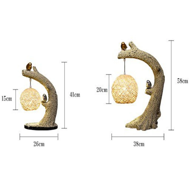 WUNICEF-Lampes de bureau à LED en résine de rotin, arbre d'art, lumières d'oiseaux, décoration de la maison, salon, chambre à coucher, lampe de chevet, lampe d'étude, lampe Tafellamp