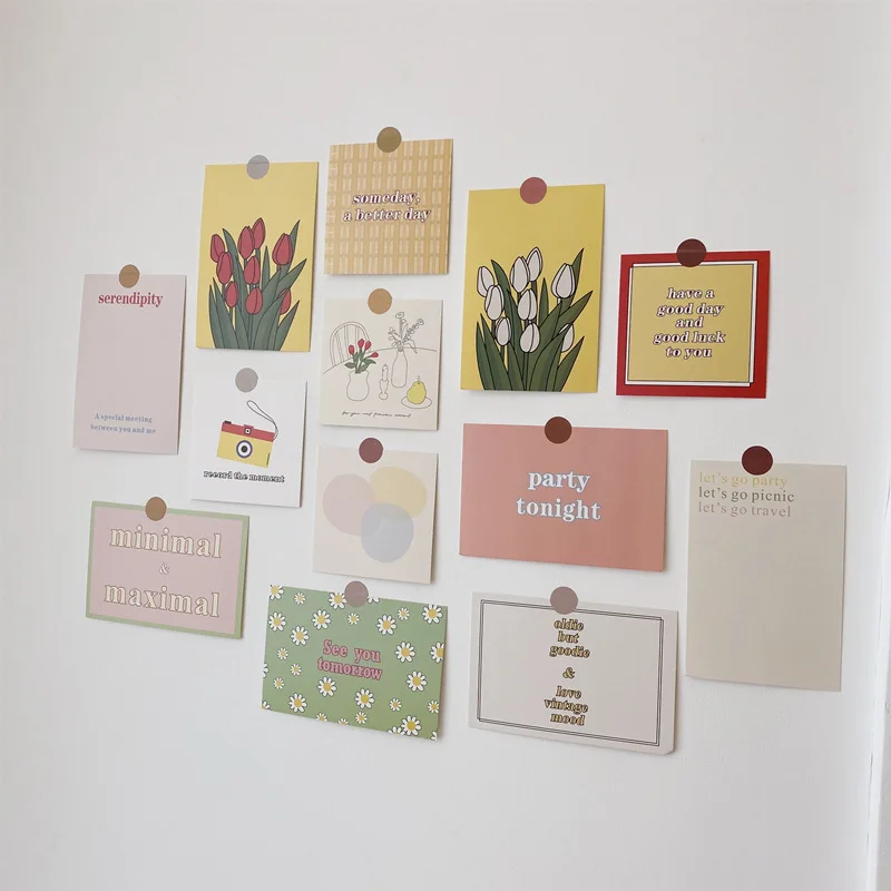 13pc Tulip Partei Bunte Englisch Postkarte Einfache Stil Blumen DIY Wand Sticker Foto Requisiten Hintergrund Dekorative Schreibwaren