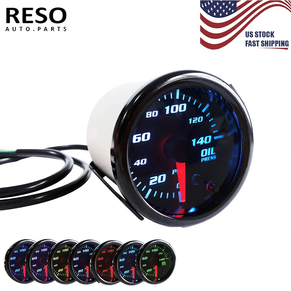 

RESO-52mm Oil Pressure Gauge 0-140 PSI 2'' Oil Press Meter With Sensor 7 Color Tinted Car Digital LED