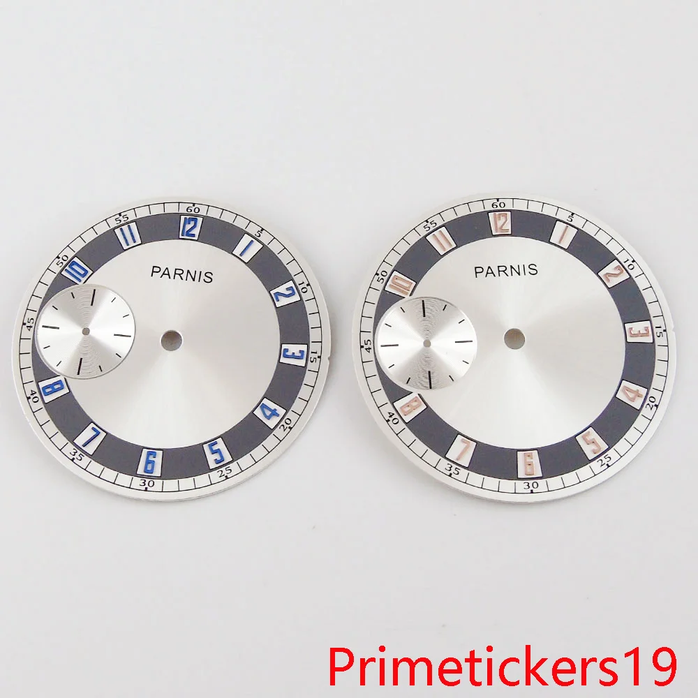 parnis 38.3mm silver watch dial suitable for ETA 6497 ST3600 hand winding movement watch parts watch face