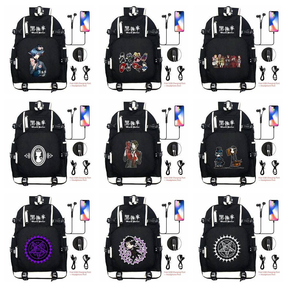 

Anime Black Butler kuroshitsuji Backpack Mochila Student School Book Bags Kids Teens Travel Shoulder Laptop Bags