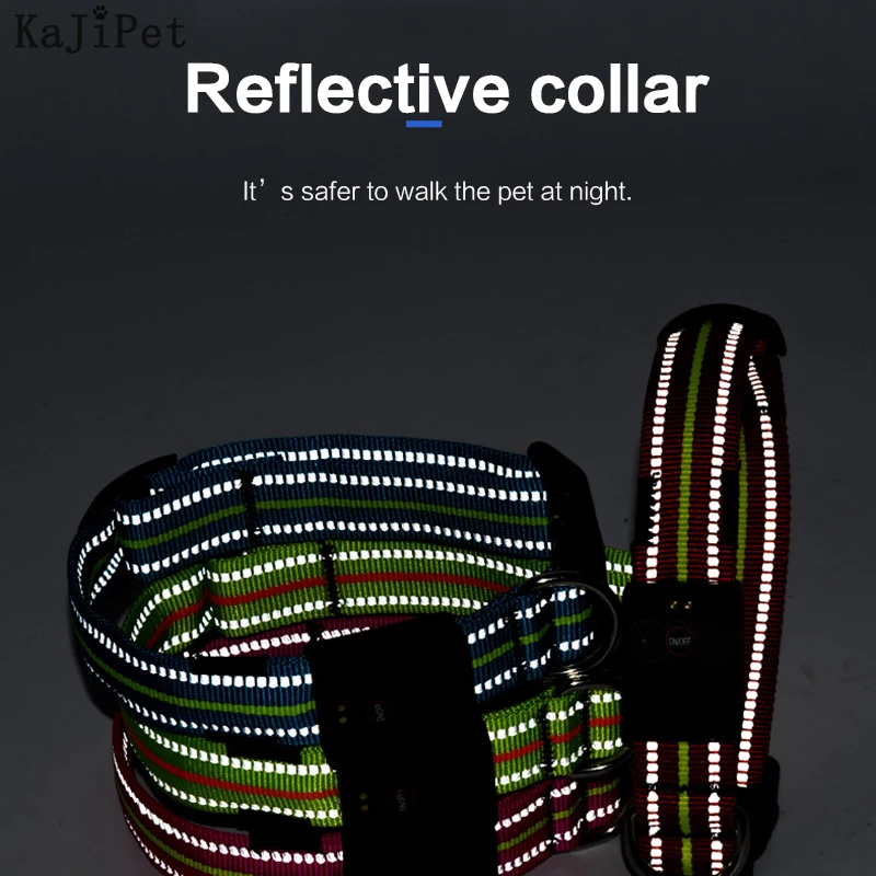 Waterproof Nylon Pet Dog Collar LED USB Rechargeable Reflective Luminous Collar Perro Led Glowing Dog Light Night Safety Collars