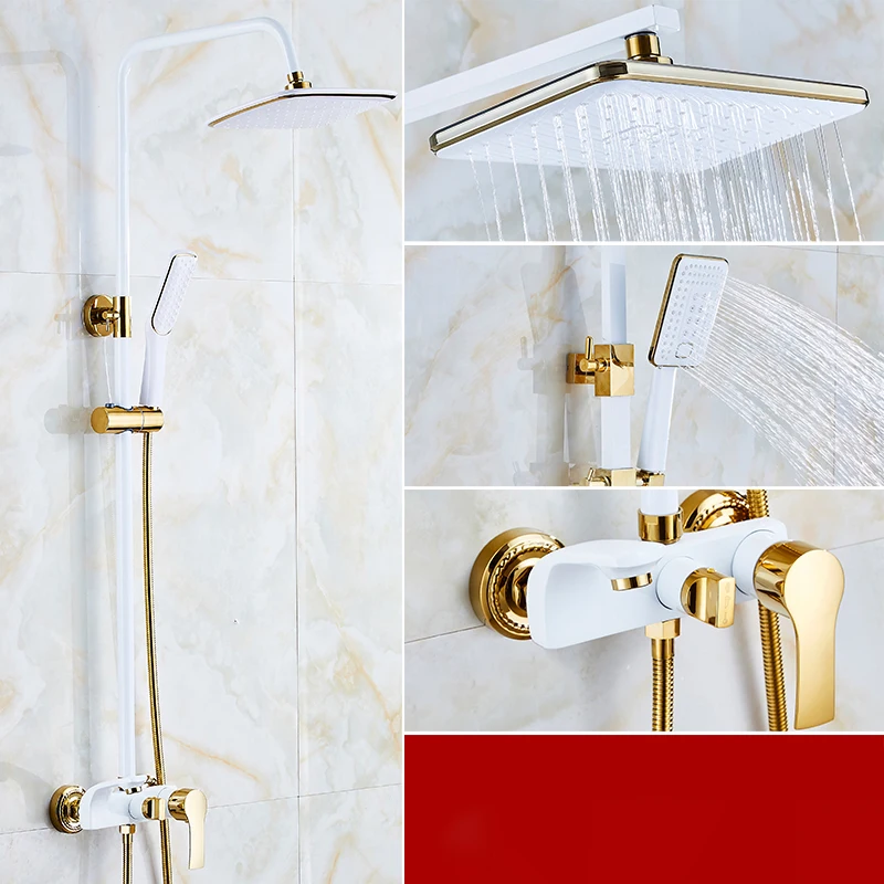 Shower Set SDSN White Gold Bathroom Shower System Quality Copper Brass Bathtub Faucet Rainfall Shower Head Spa Bath Shower Sets