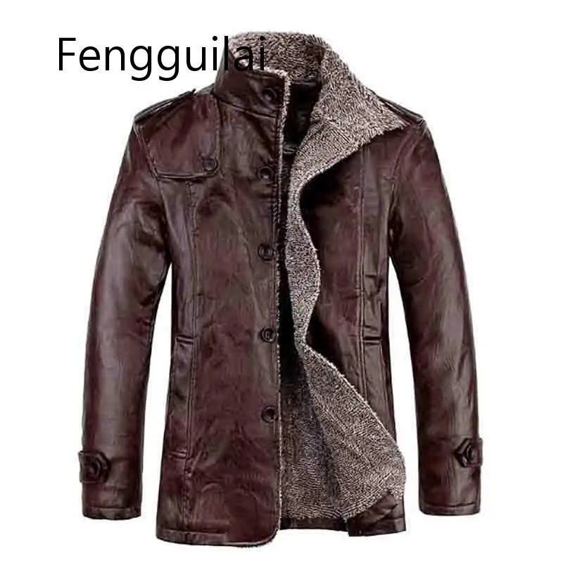 

2020 7xl 8xl Winter New Men's Plus Velvet Leather Jacket Stand Collar PU Leather Jacket Male Slim Brand Clothing