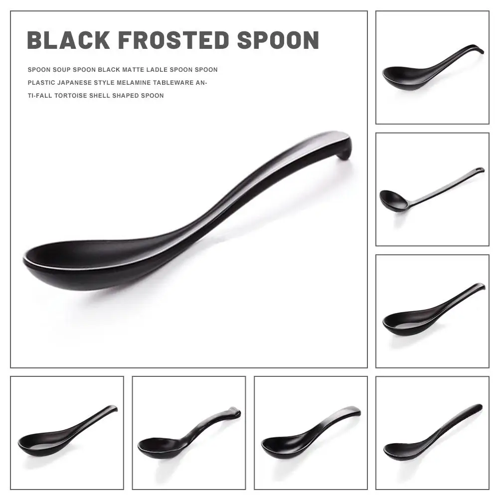 Soup Spoon Black Matte Ladle Spoon Plastic Japanese Style Melamine Tableware Anti-Fall Tortoise Shell Shaped Spoons