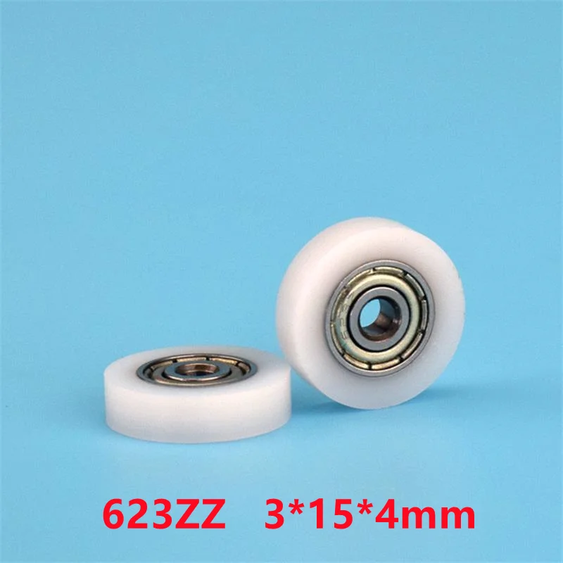 20pcs/100pcs 3*15*4mm Flat Roller 623ZZ Bearing POM Plastic Coated Pulley Drawer Showcase Guide Wheel Low Noise 3x15x4