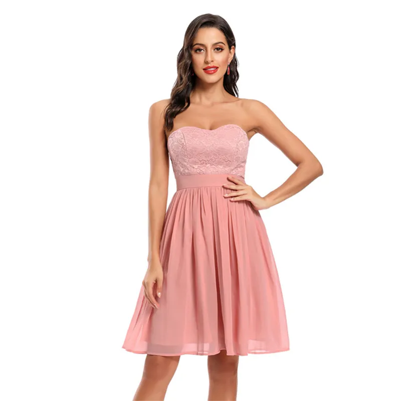 CD-070 # abito corto da damigella d'onore pizzo blu Navy vino rosso rosa avvolgere il seno abiti da ballo per feste di matrimonio vestito da compleanno per ragazza all'ingrosso