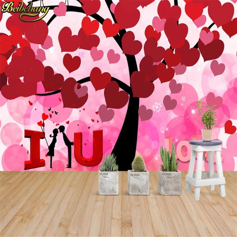 مخصص papel de parede فريسكو الجدار ملصق الحب زوجين شجرة القلب ثلاثية الأبعاد التلفزيون ورق حائط ديكور المنزل جدارية خلفية للجدران 3 د