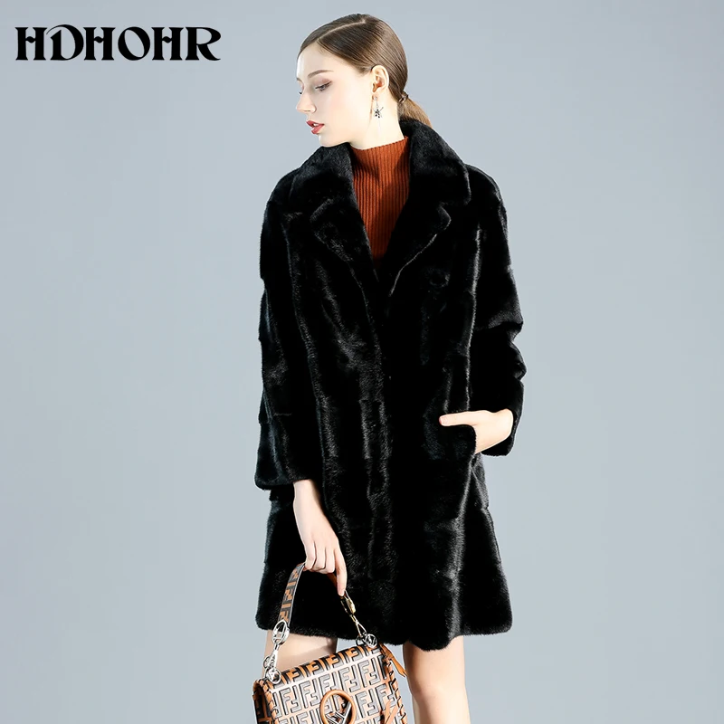 

HDHOHR 2024 New Real Natural Mink Fur Coats Women Long Commuting-Leisure High Grade Mink Coat Winter Suit collar Mink Jackets