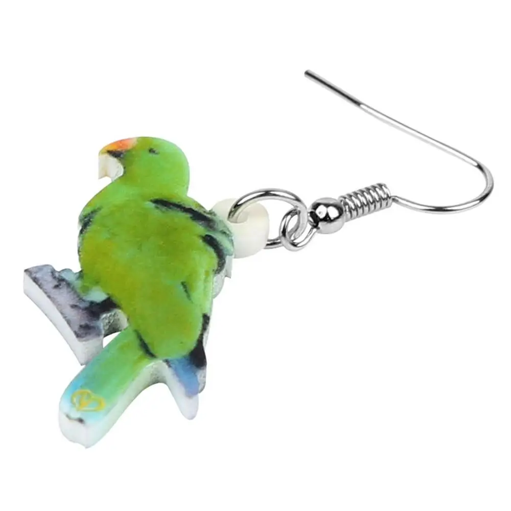 Bonsny Acrylic Green Eclectus Parrot Bird Earrings Drop Dangle Cute Animal Jewelry For Women Girl Teen Gift Hot Party Decoration