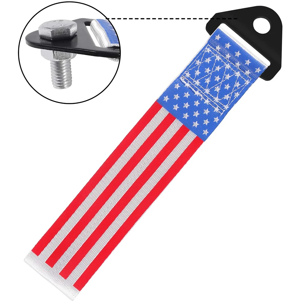 2 PC US Flag Print Racing Tow Strap Strength US American Flag Trailer Tow Ropes Universal Trailer Hook Bumper Drag Ropes