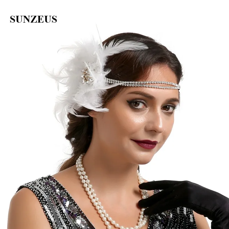 Diadema de plumas con cuentas para mujer, accesorios para el cabello blanco para novia, tocados de boda, akcesoria, slubne, BQ025