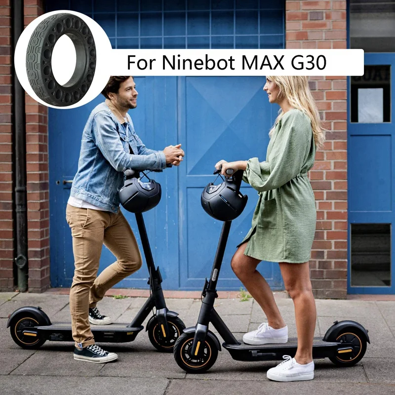 Neumáticos sólidos de goma de 10 pulgadas para patinete eléctrico Ninebot Max G30, amortiguador de panal, negro