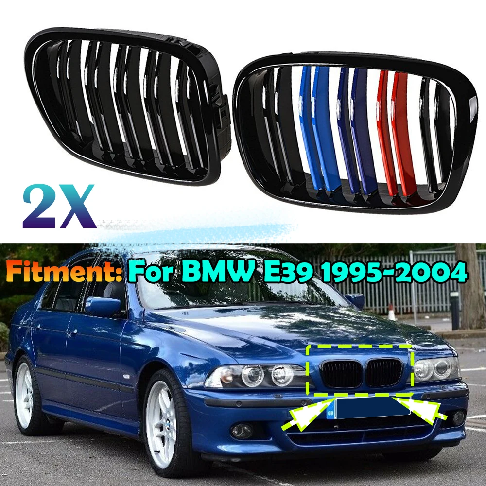 Car Front Kidney Grille Dual E39 Slat Line Grill For BMW 5 Series E39 M5 525i 528i 530i 1995 1996 - 2002 2003 Car Accessories