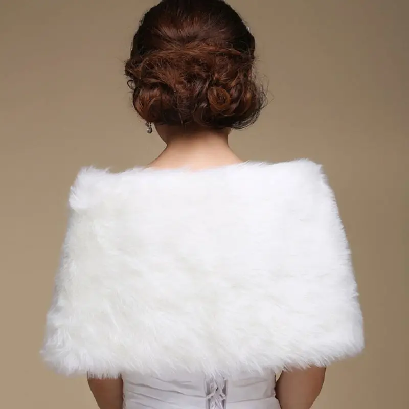 

Womens White Faux Fur Bridal Wrap Stole Shawl Cape Wedding Artificial Pearl Ball Embellishment Winter Coat Shrug