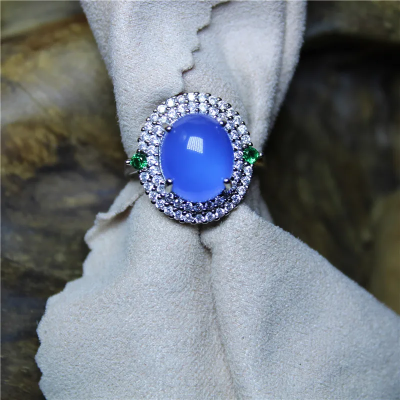 Liemjee Wholesale Personality Fashion Jewelry Blue Agate Silver Plated Ring For Women Feature Concise Namour Charm Gift