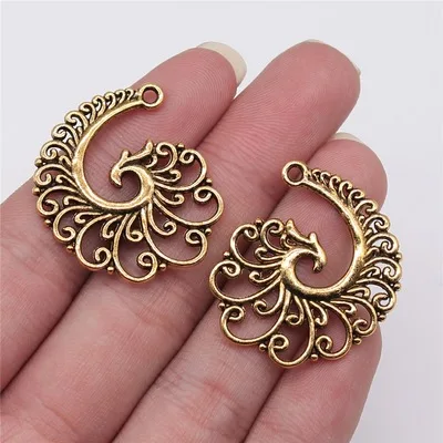 4PCS/lot 32*31mm Metal Charms Phoenix Pendants Silver Gold Color Making DIY Handmade Tibetan Jewelry DIY