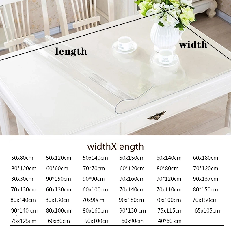 Soft Glass Tablecloth Transparent PVC Table Cloth Waterproof Oil Proof Kitchen Dining Rectangular Table Cover Clear 1.0mm