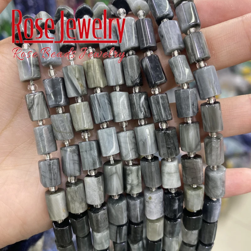 Natural Stone Beads Faceted Hawk Eye Cylinder Loose Spacer Beads DIY Bracelet Necklace Accessories For Jewelry Making 8x11mm 15