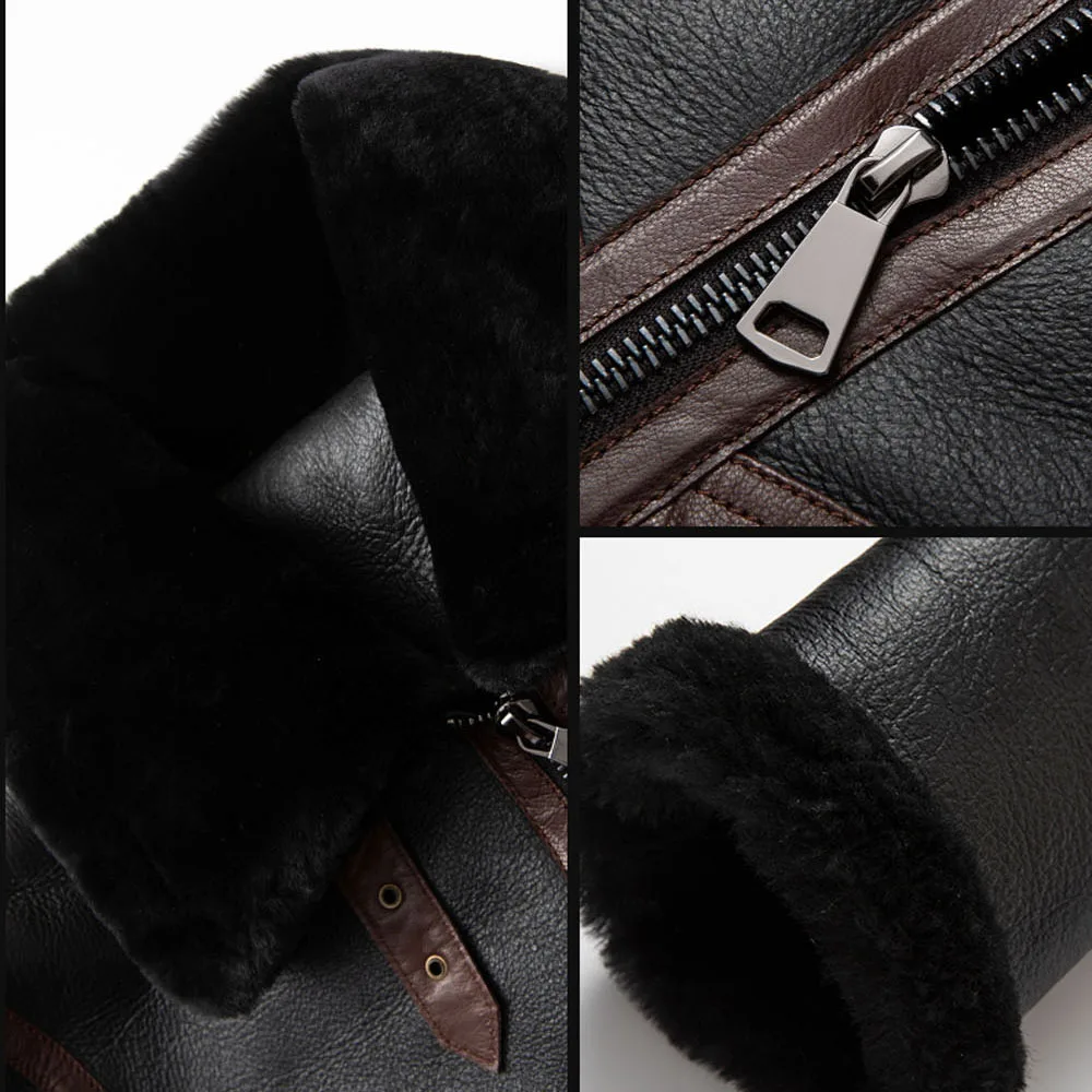 New Brown Slim Short Natural Sheepskin Fur Shearling Jacket Men Winter Warm Thicken Real Fur Coats