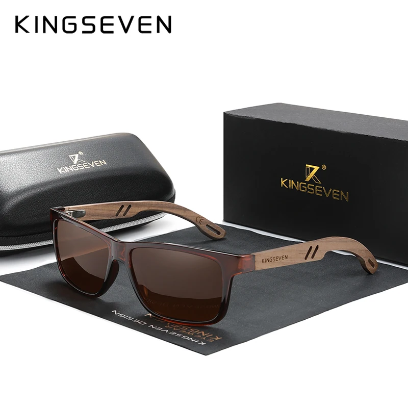 KINGSEVEN 100% Gepolariseerde Vintage Mannen Houten Zonnebril Hout UV400 Bescherming Mode Vierkante zonnebril Vrouwen Gafas De sol