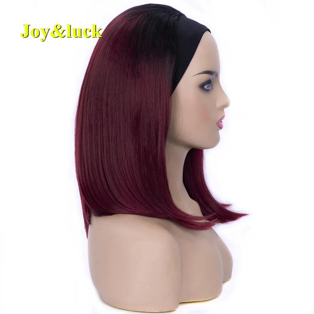 Synthetic Hair Headband Wig Short Bob Silky Straight Dark Root Burgundy Color Black Flat Headband Wigs For Women Daily Use