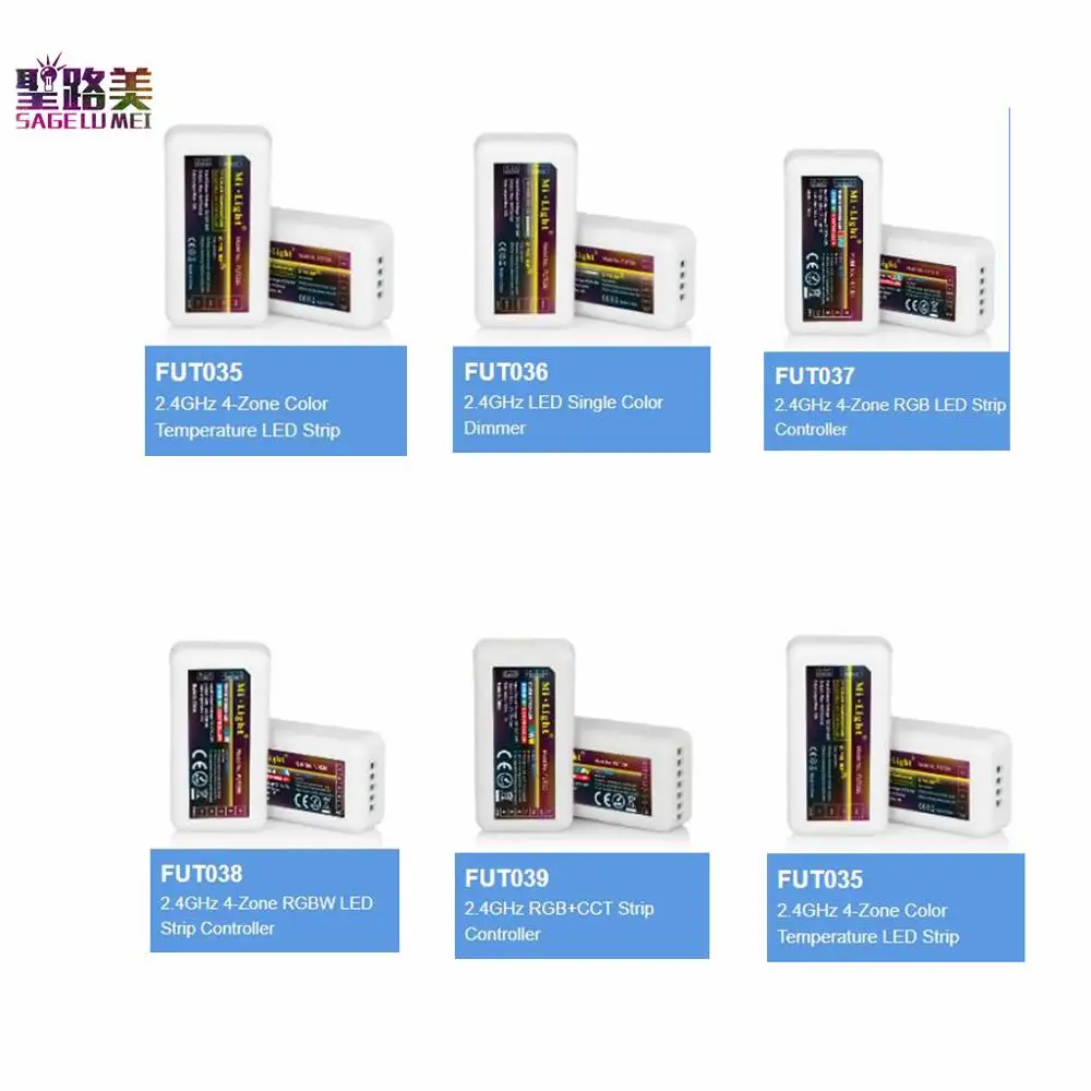 MiLight 2.4G RF FUT035 FUT036 FUT037 FUT038 FUT039 LED Controller Dimmer For Single Color CCT RGB RGBW RGB+CCT Strip Tape Light