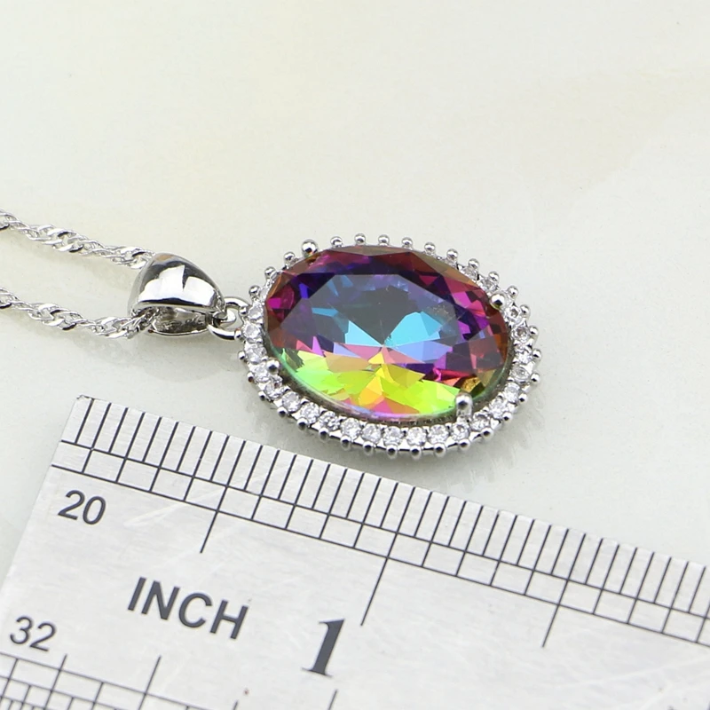 Mystic Rainbow Fire Stones White CZ Jewelry Sets for Women 925 Silver Jewelry Wedding Earrings/Pendant/Necklace/Rings/Bracelet