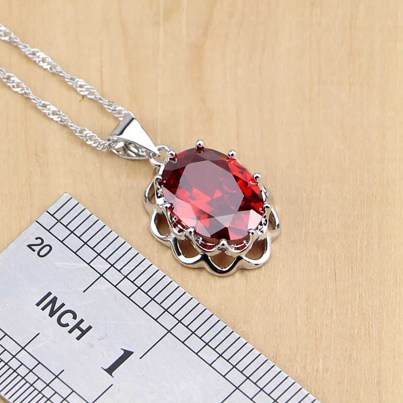 925 Sterling Silver Jewelry Red Zircon White CZ Jewelry Sets For Wedding Earrings/Pendant/Necklace/Rings/Bracelet