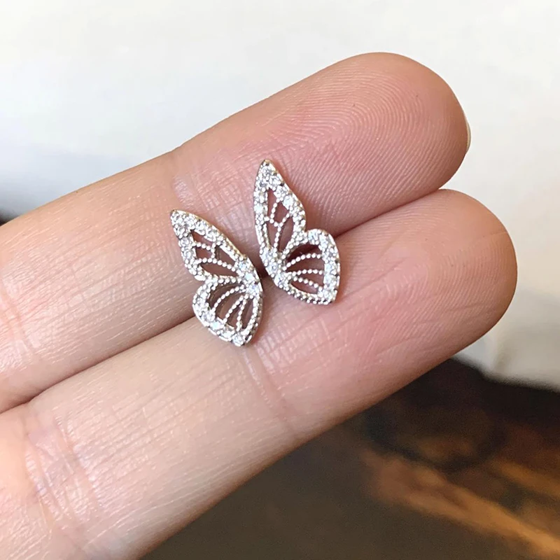 CRMYA Dainty Cubic Zirconia Crystal Gold Plated Butterfly Wing Stud Earrings Fashion Jewelry