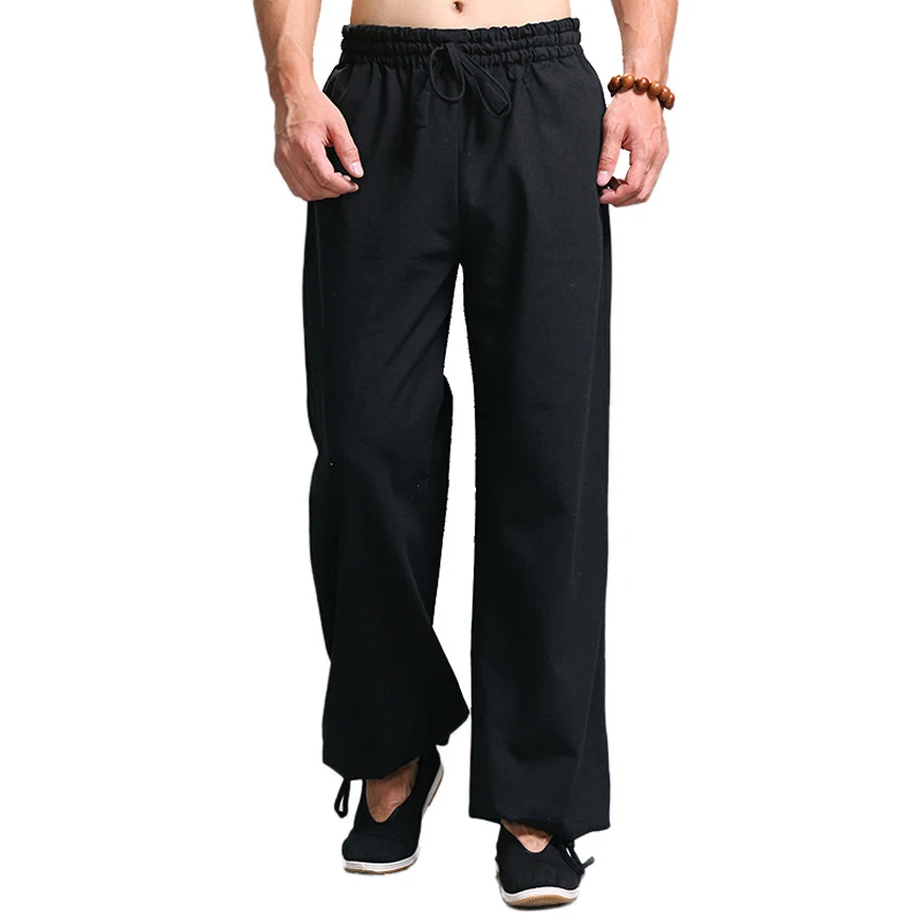 Casual Harem Pants Men Jogger Pants Chinese Traditional Harajuku Kung Fu Tang Suit Tai Chi Uniform Cotton Linen Trousers