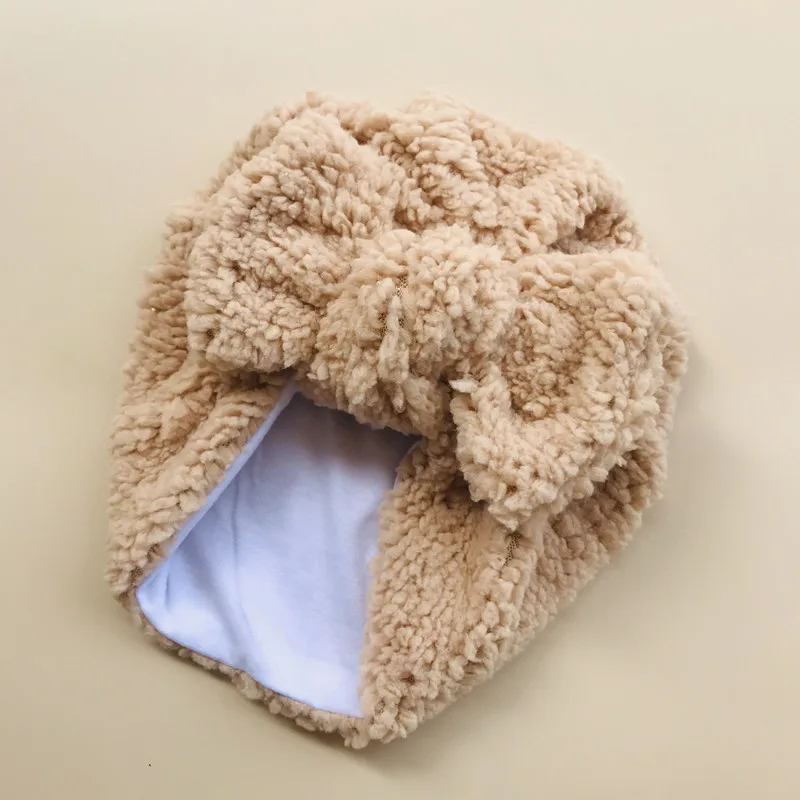 Cute Newborn Baby Hats Knot Turban Teddy Fabric Thick Ear Warmer Infant Indian Hat for Boys Girls Soft Hat Beanies 2021 Winter